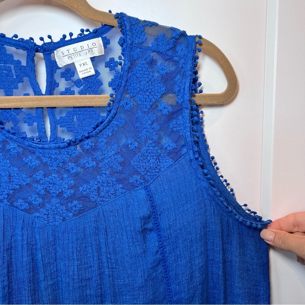 STUDIO PETITE JPR Blue Lace Gauze Tank PXL Layered Hem Boho Coastal - Picture 10 of 17